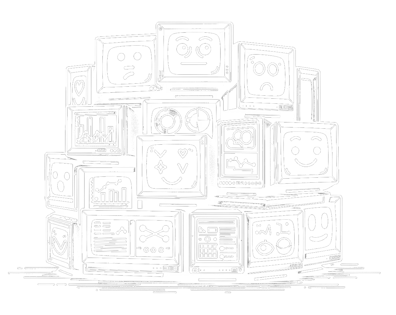 Monitors with Diagrams and Facial Expressions